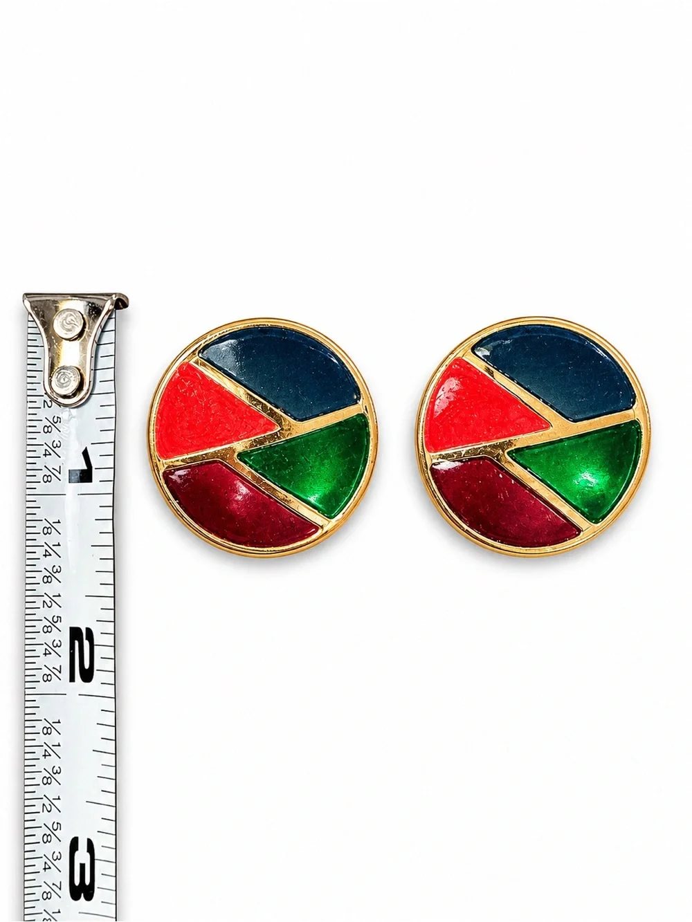 Vintage Color Block Enamel Gold Tone Lightweight Round Earrings